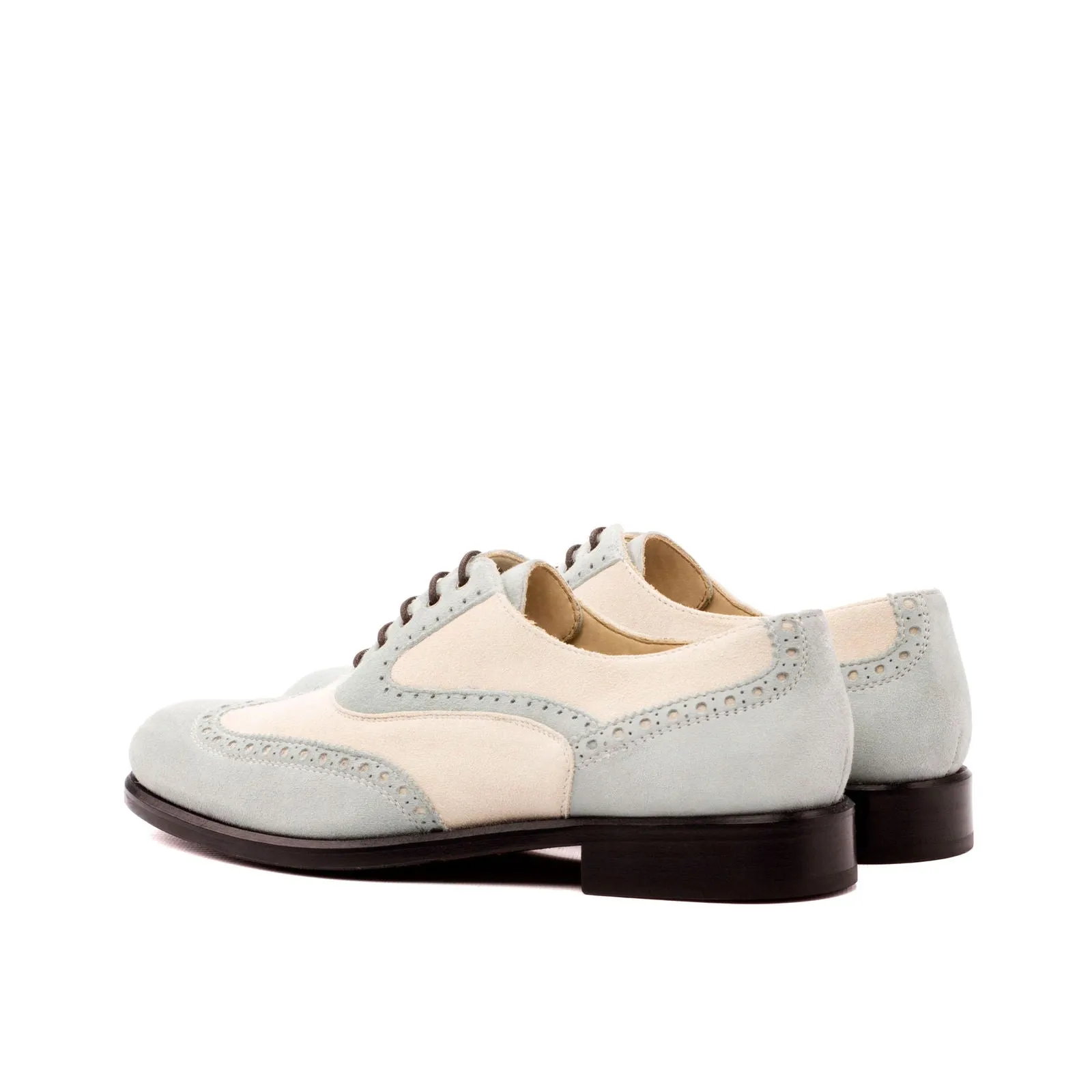 Women's Full Brogue Leather Shoes Grey White 3543
