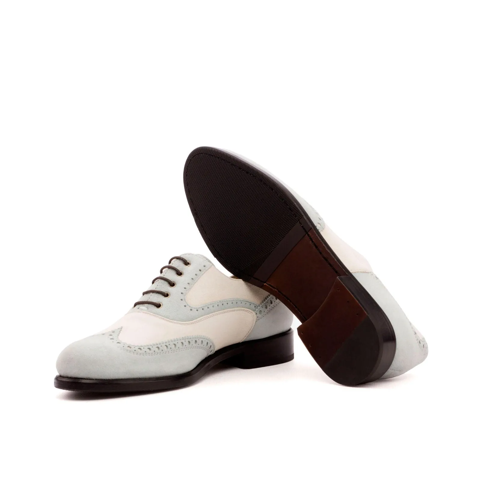 Women's Full Brogue Leather Shoes Grey White 3543