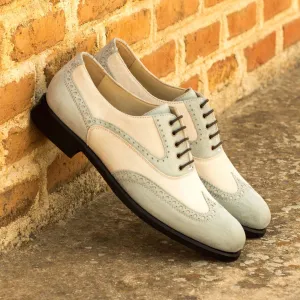 Women's Full Brogue Leather Shoes Grey White 3543