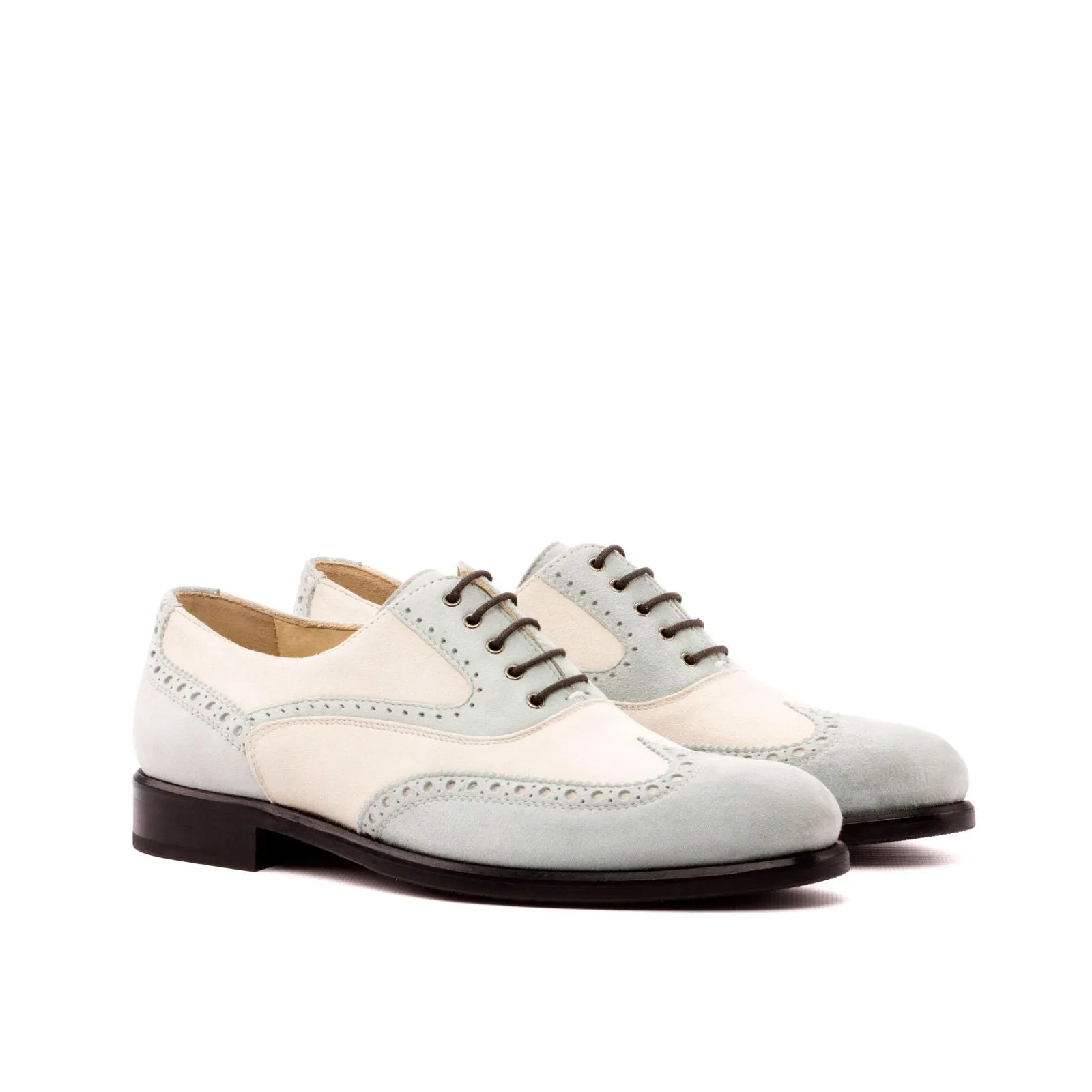Women's Full Brogue Leather Shoes Grey White 3543