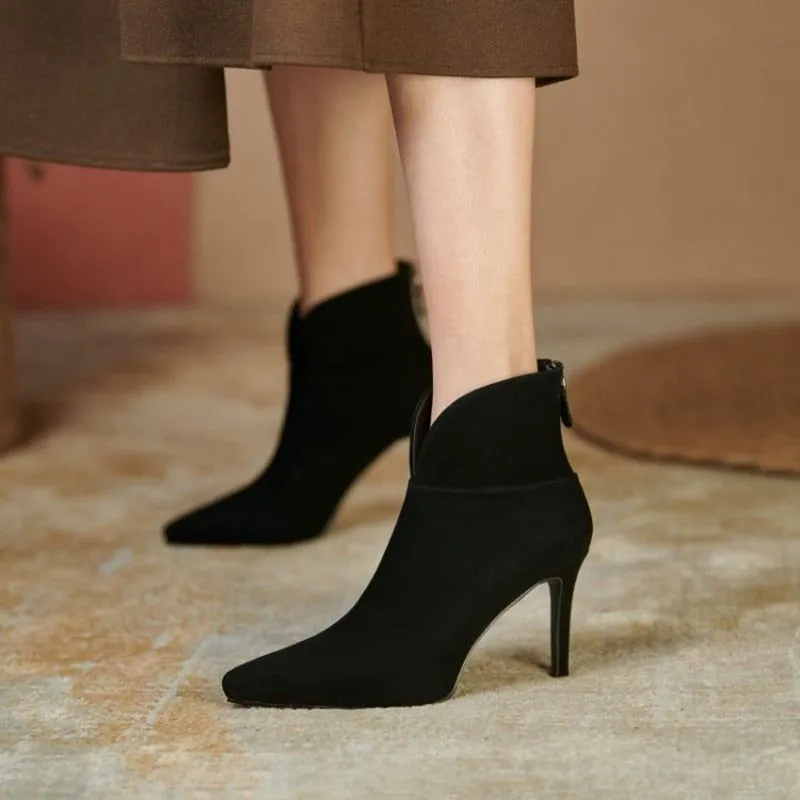 Women's Genuine Leather Pointed Toe Ankle Boots