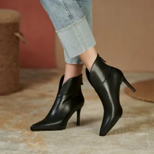Women's Genuine Leather Pointed Toe Ankle Boots