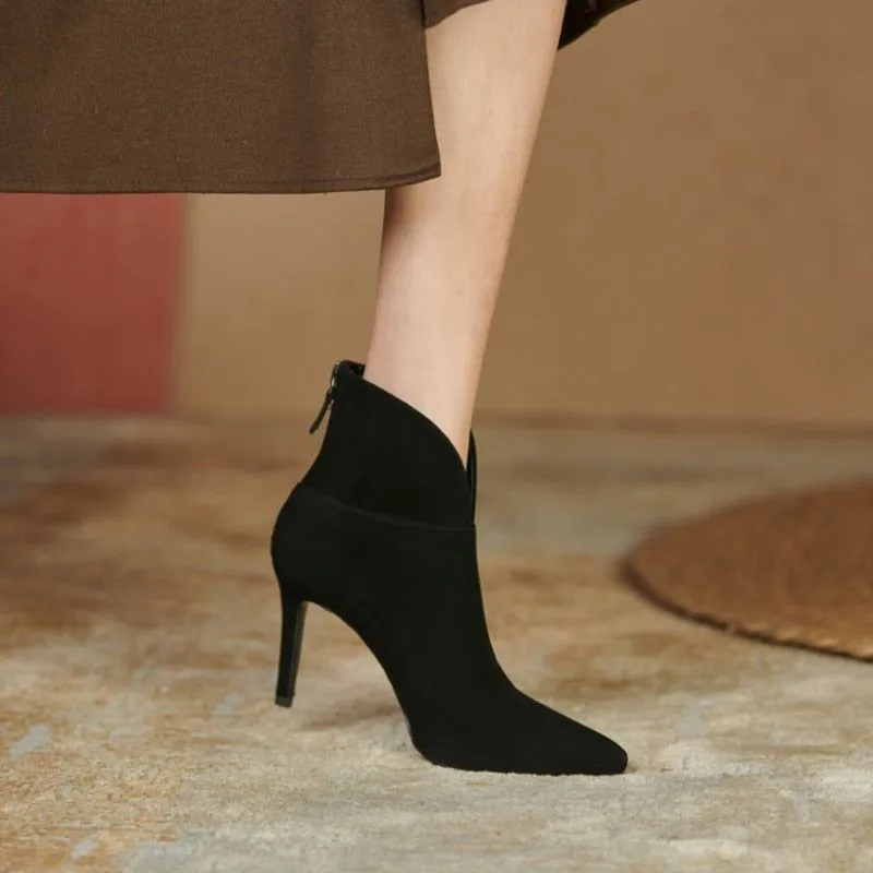 Women's Genuine Leather Pointed Toe Ankle Boots