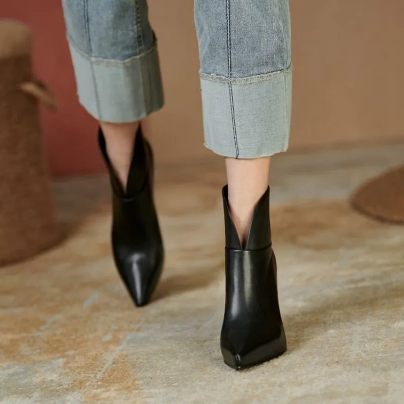 Women's Genuine Leather Pointed Toe Ankle Boots