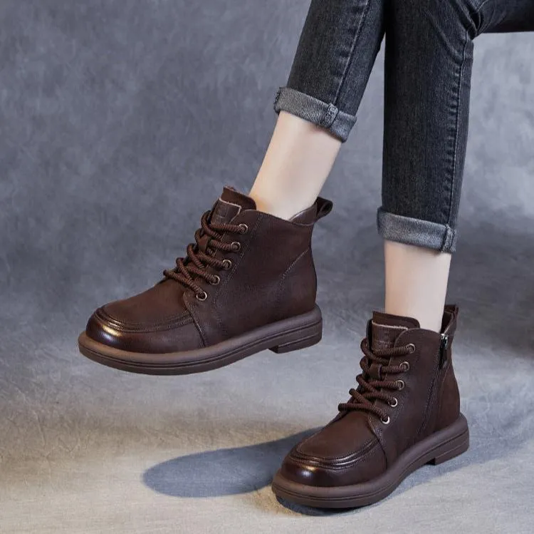 Women's Handmade Retro Leather Ankle Combat Boots
