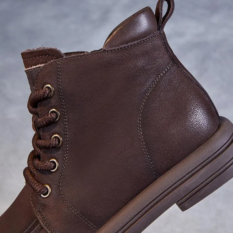 Women's Handmade Retro Leather Ankle Combat Boots