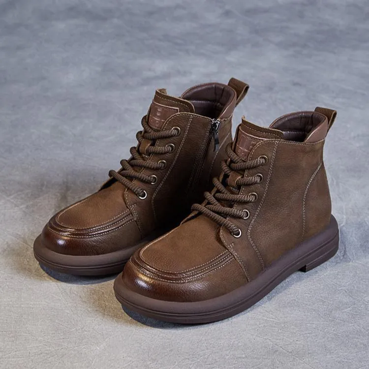 Women's Handmade Retro Leather Ankle Combat Boots