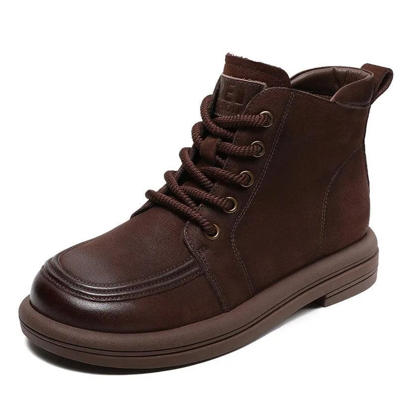 Women's Handmade Retro Leather Ankle Combat Boots