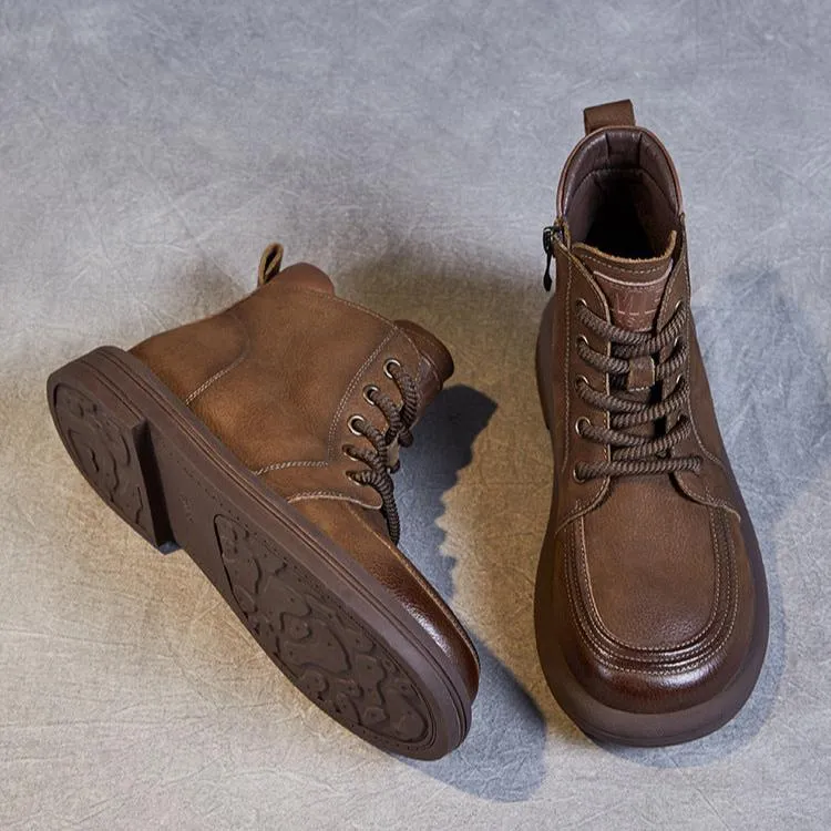 Women's Handmade Retro Leather Ankle Combat Boots