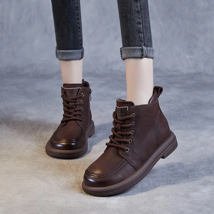 Women's Handmade Retro Leather Ankle Combat Boots
