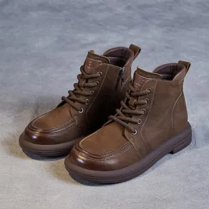 Women's Handmade Retro Leather Ankle Combat Boots