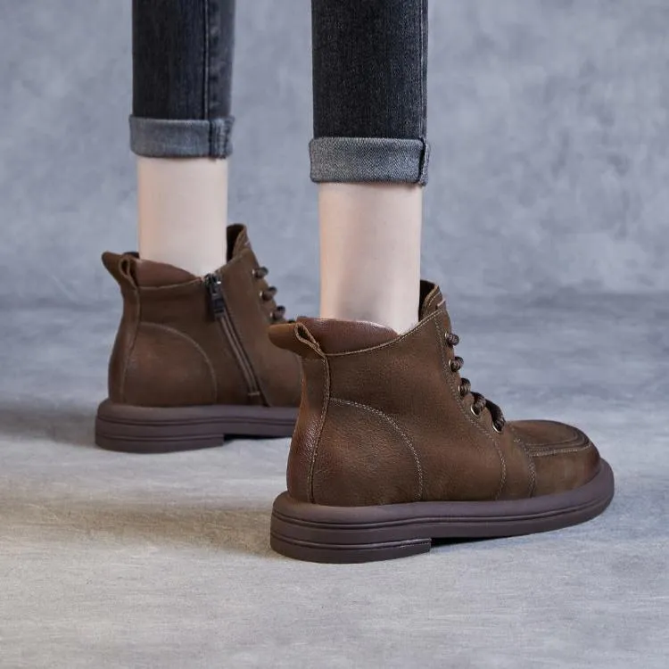 Women's Handmade Retro Leather Ankle Combat Boots