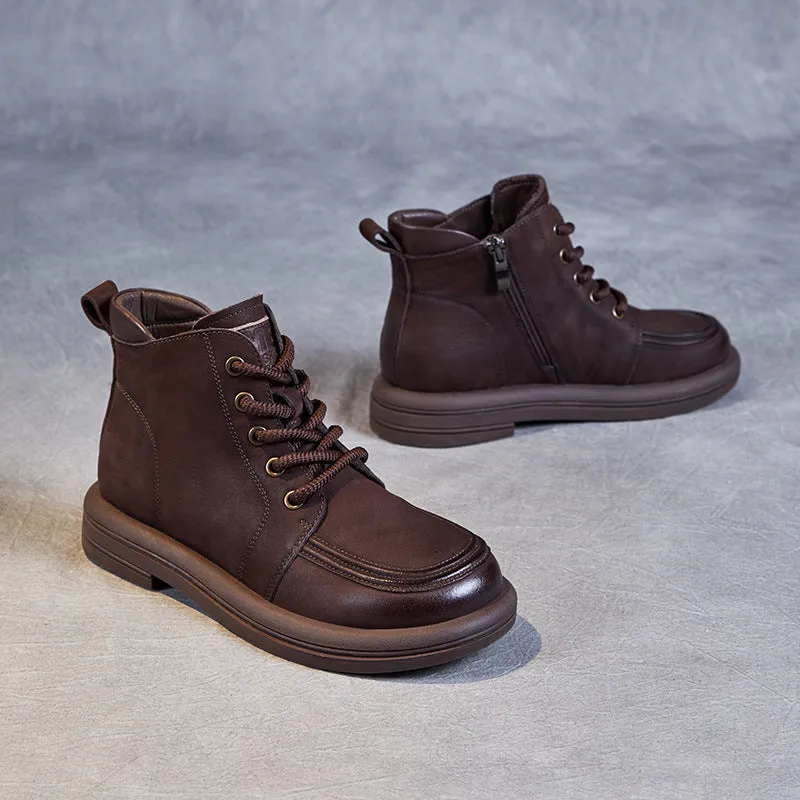 Women's Handmade Retro Leather Ankle Combat Boots