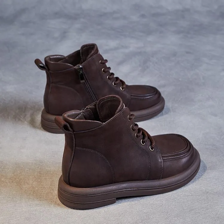 Women's Handmade Retro Leather Ankle Combat Boots