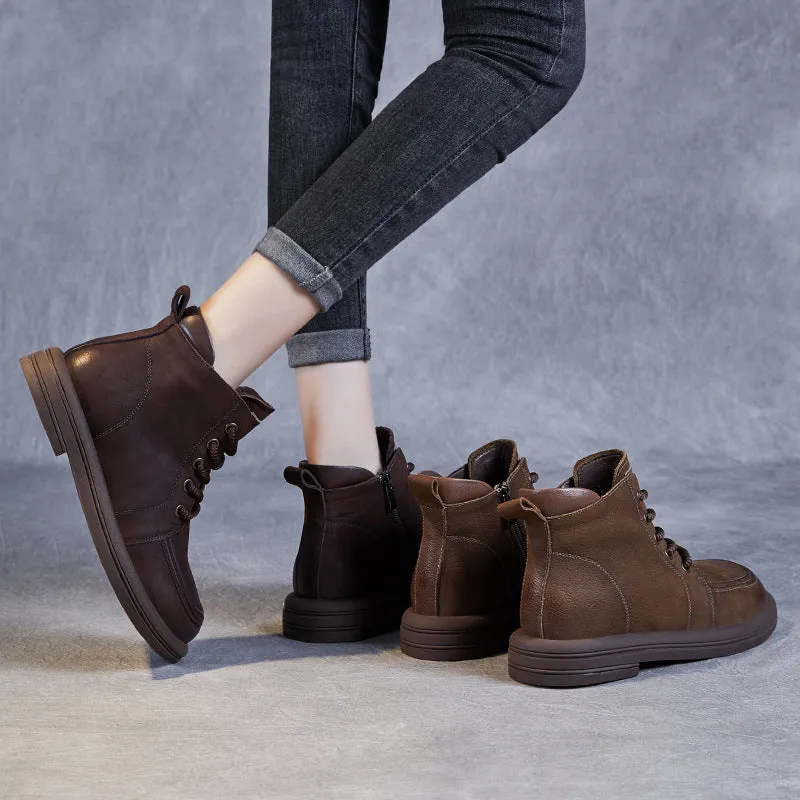 Women's Handmade Retro Leather Ankle Combat Boots