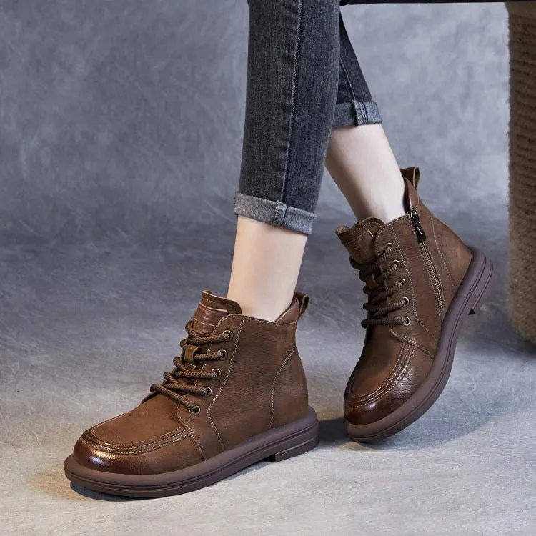 Women's Handmade Retro Leather Ankle Combat Boots