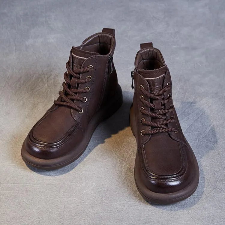 Women's Handmade Retro Leather Ankle Combat Boots