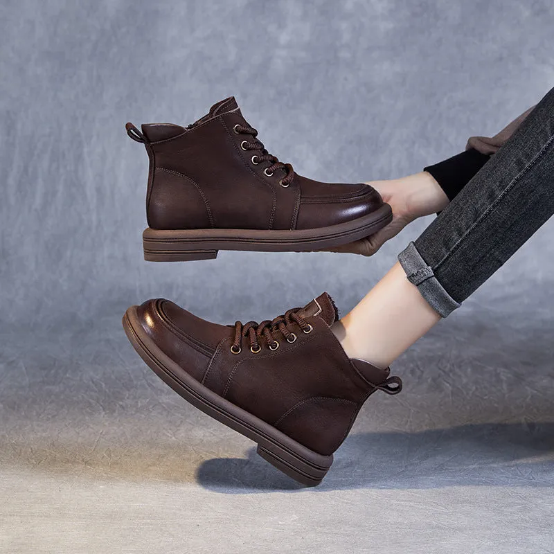 Women's Handmade Retro Leather Ankle Combat Boots