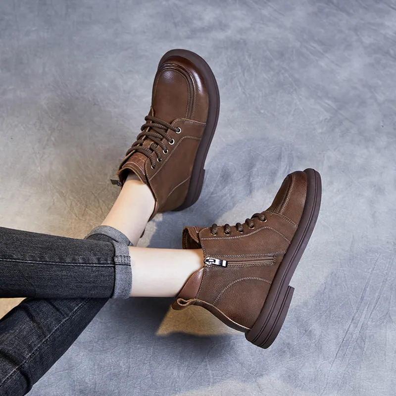 Women's Handmade Retro Leather Ankle Combat Boots