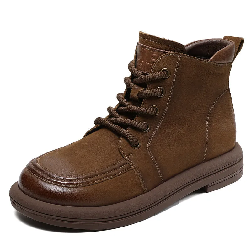Women's Handmade Retro Leather Ankle Combat Boots