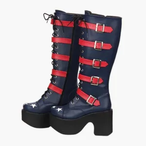 Women's High Heel Buckle Straps Boots with Stars