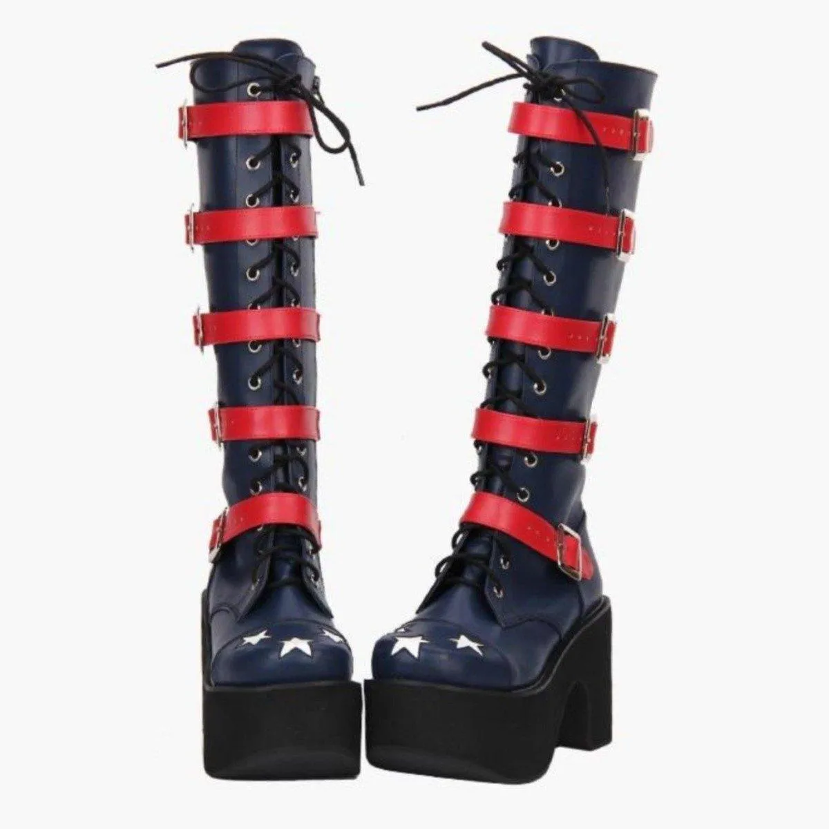 Women's High Heel Buckle Straps Boots with Stars