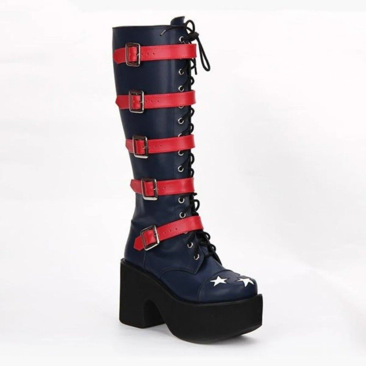 Women's High Heel Buckle Straps Boots with Stars