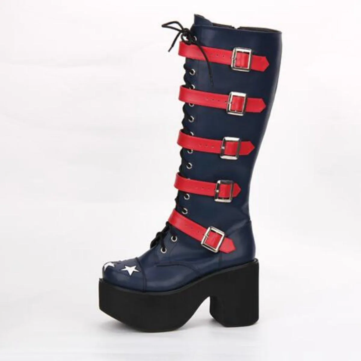 Women's High Heel Buckle Straps Boots with Stars