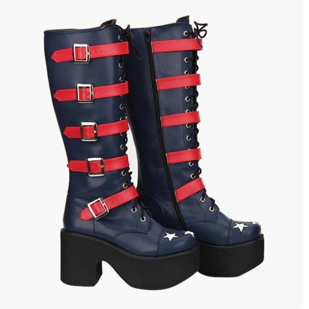 Women's High Heel Buckle Straps Boots with Stars