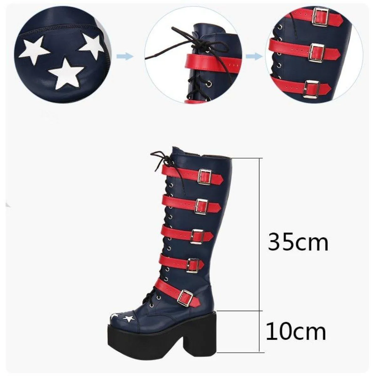 Women's High Heel Buckle Straps Boots with Stars