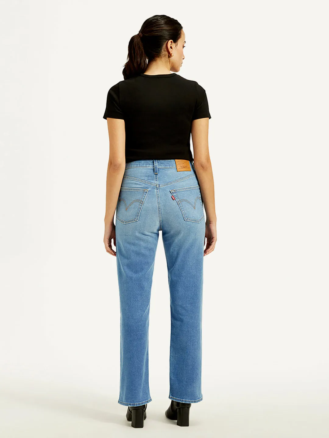 Women's High Rise Ribcage Straight Fit Blue Jeans