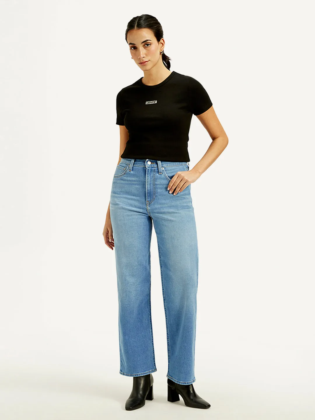 Women's High Rise Ribcage Straight Fit Blue Jeans