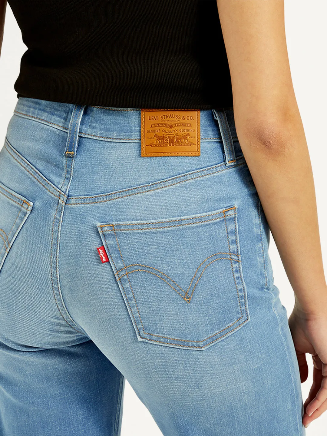 Women's High Rise Ribcage Straight Fit Blue Jeans