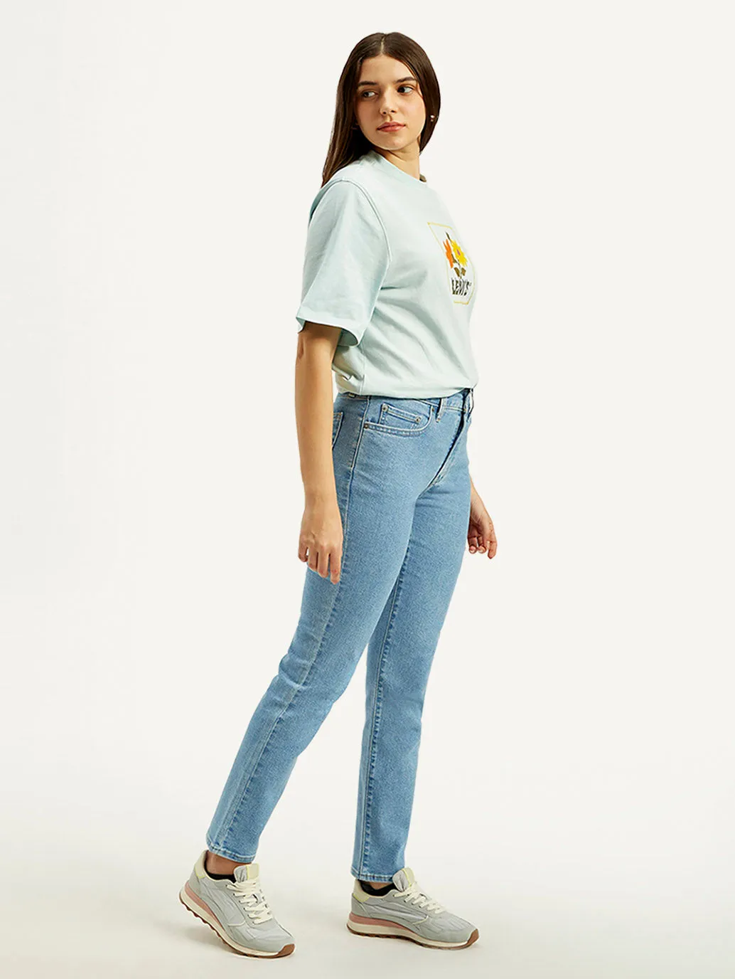Women's High Rise Straight Fit Light-blue Jeans