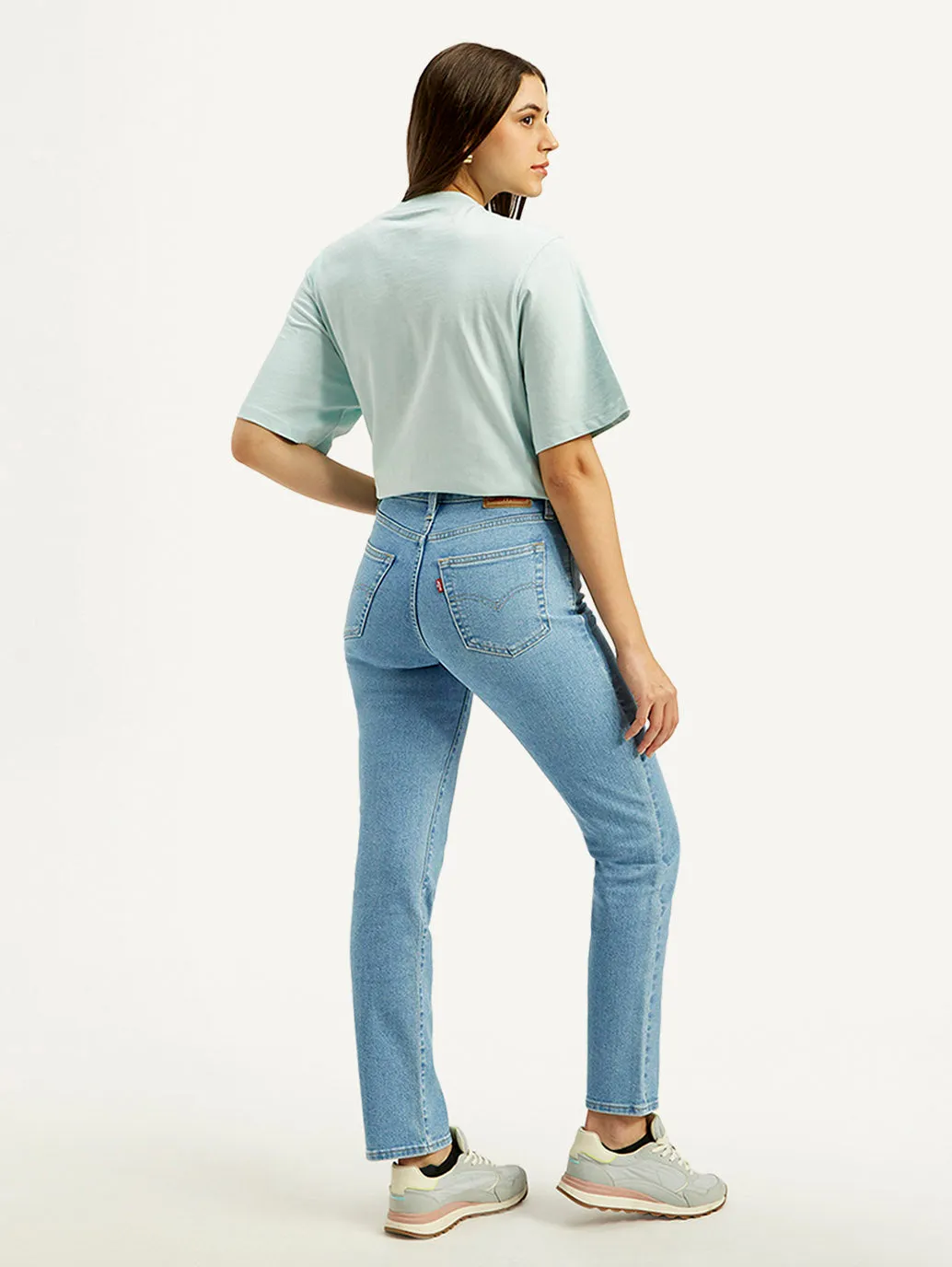 Women's High Rise Straight Fit Light-blue Jeans