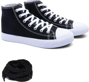 Women's High-Top Canvas Sneakers  Classic Lace-Up Casual Shoes with Extra Shoelaces  Comfortable, Stylish, and Durable