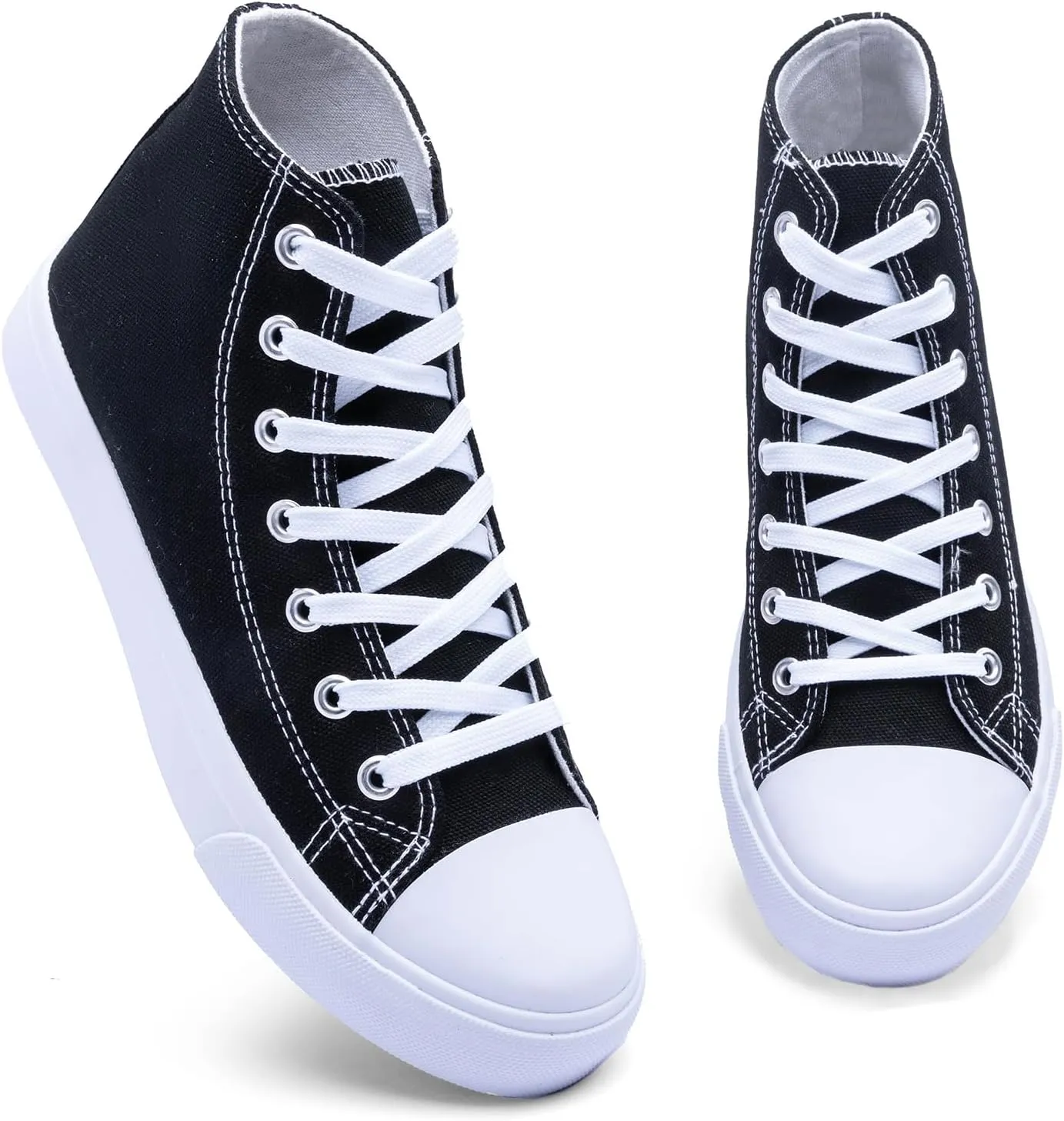 Women's High-Top Canvas Sneakers  Classic Lace-Up Casual Shoes with Extra Shoelaces  Comfortable, Stylish, and Durable