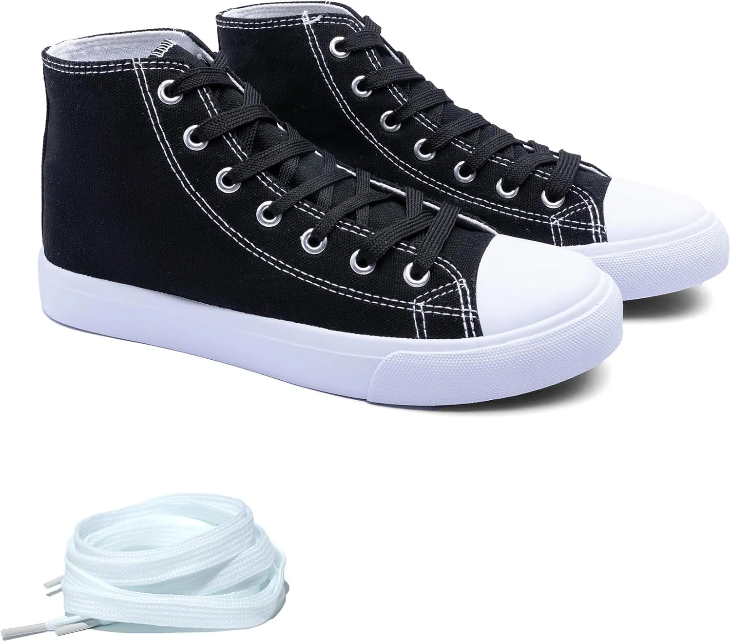 Women's High-Top Canvas Sneakers  Classic Lace-Up Casual Shoes with Extra Shoelaces  Comfortable, Stylish, and Durable