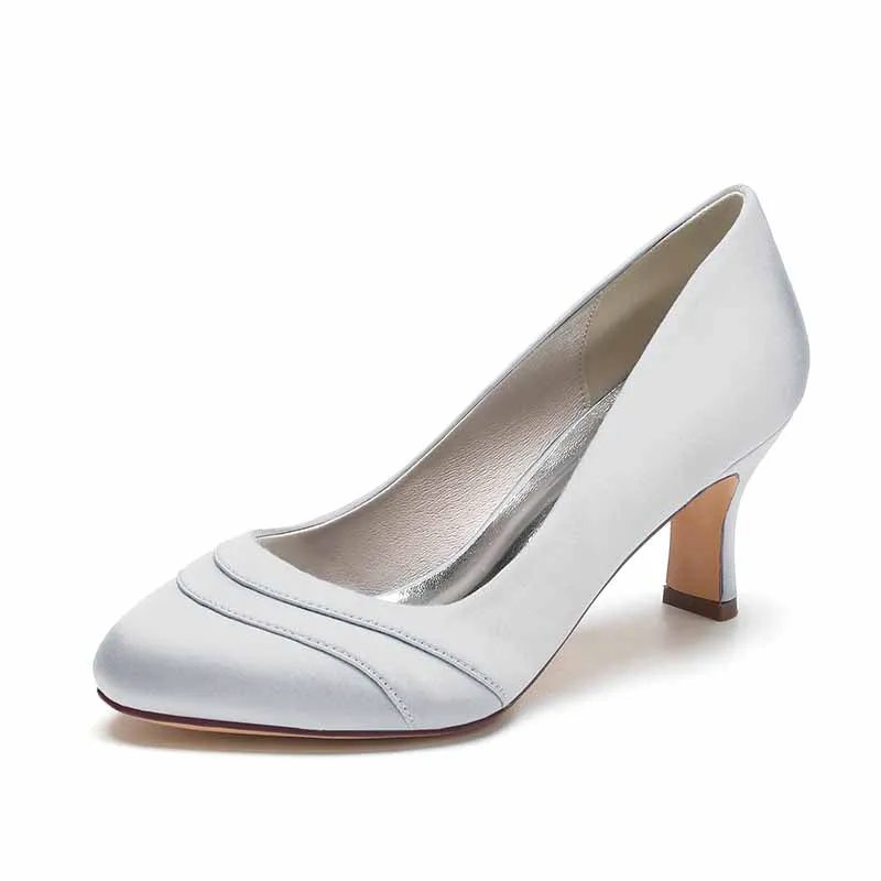 Womens Kitten Heels Pumps 2.56 Inch Mid Heel Slip on Closed Toe Pumps Wedding Shoes