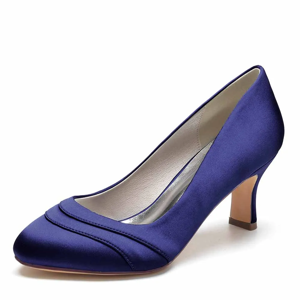 Womens Kitten Heels Pumps 2.56 Inch Mid Heel Slip on Closed Toe Pumps Wedding Shoes