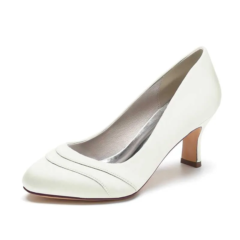 Womens Kitten Heels Pumps 2.56 Inch Mid Heel Slip on Closed Toe Pumps Wedding Shoes