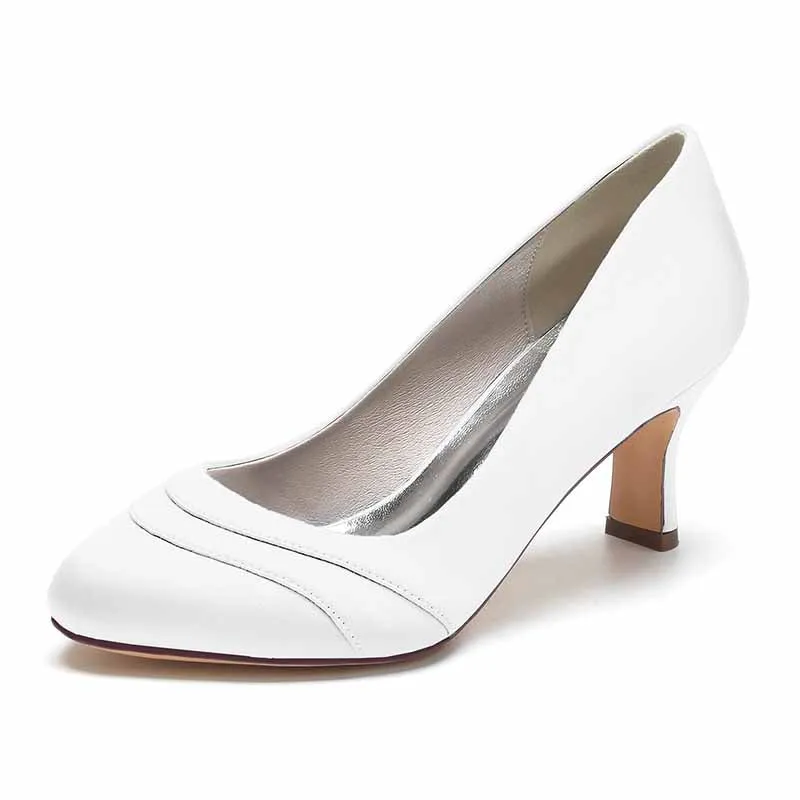 Womens Kitten Heels Pumps 2.56 Inch Mid Heel Slip on Closed Toe Pumps Wedding Shoes