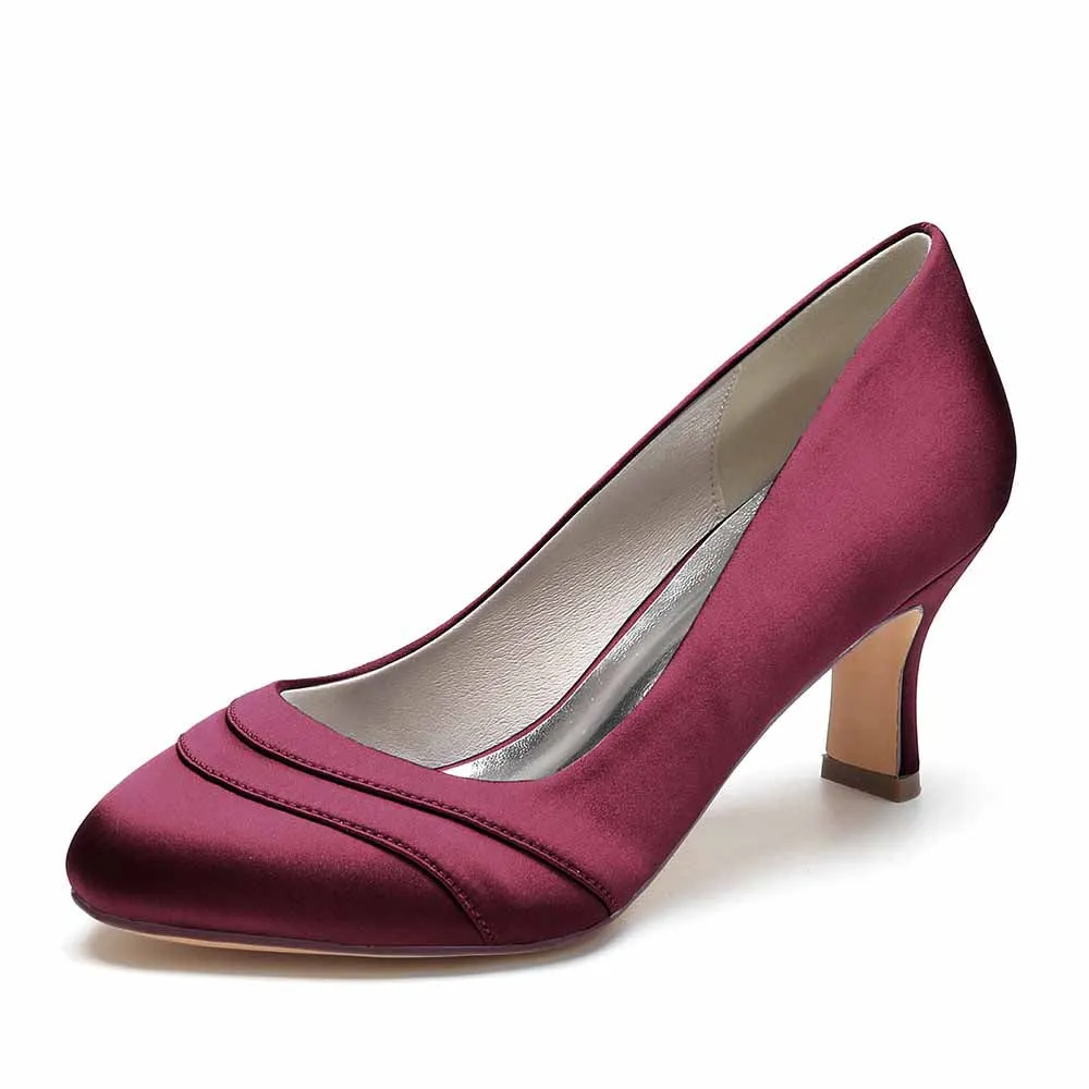 Womens Kitten Heels Pumps 2.56 Inch Mid Heel Slip on Closed Toe Pumps Wedding Shoes