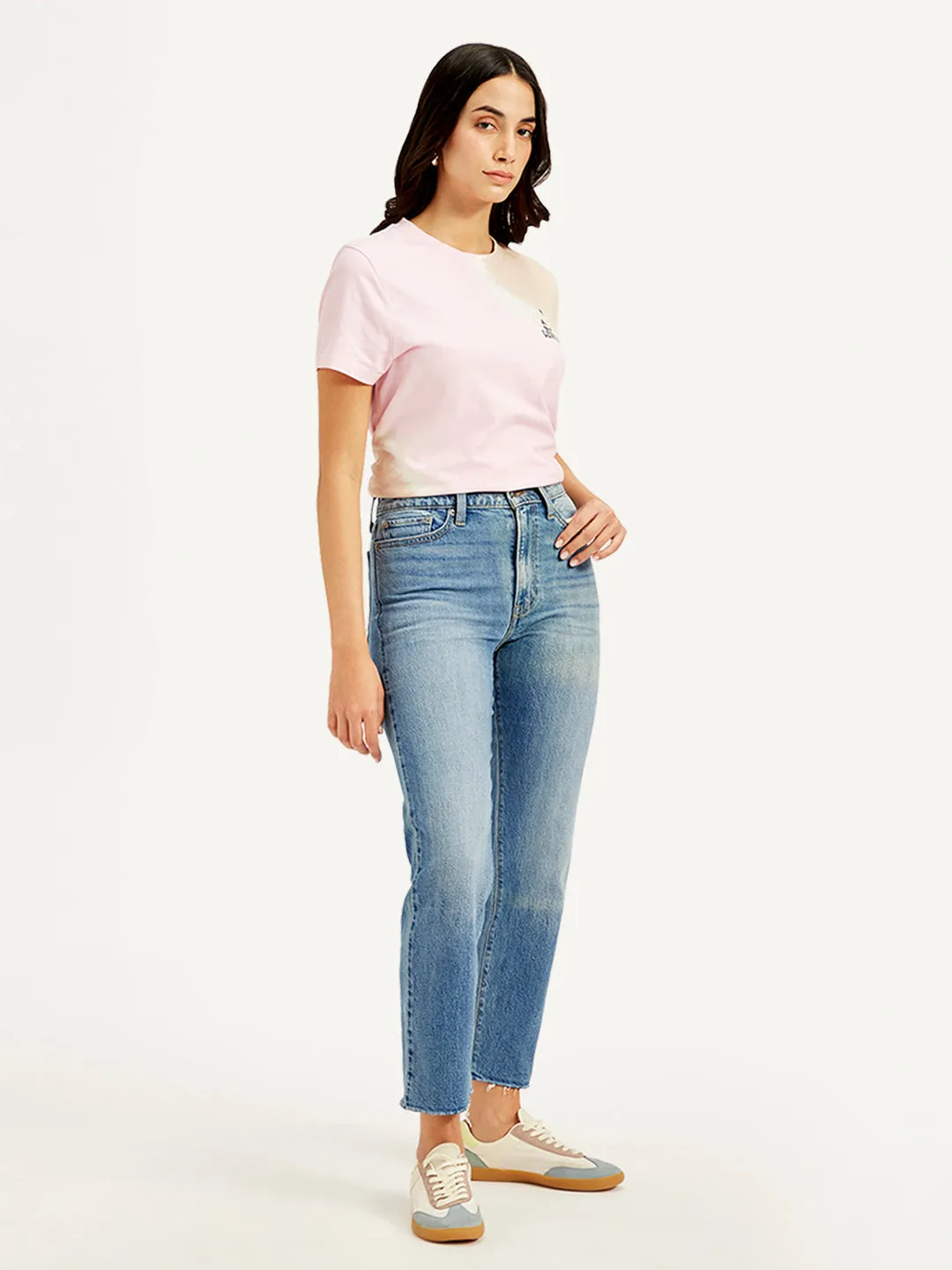 Women's Mid Rise Wedgie Straight Fit Blue Jeans