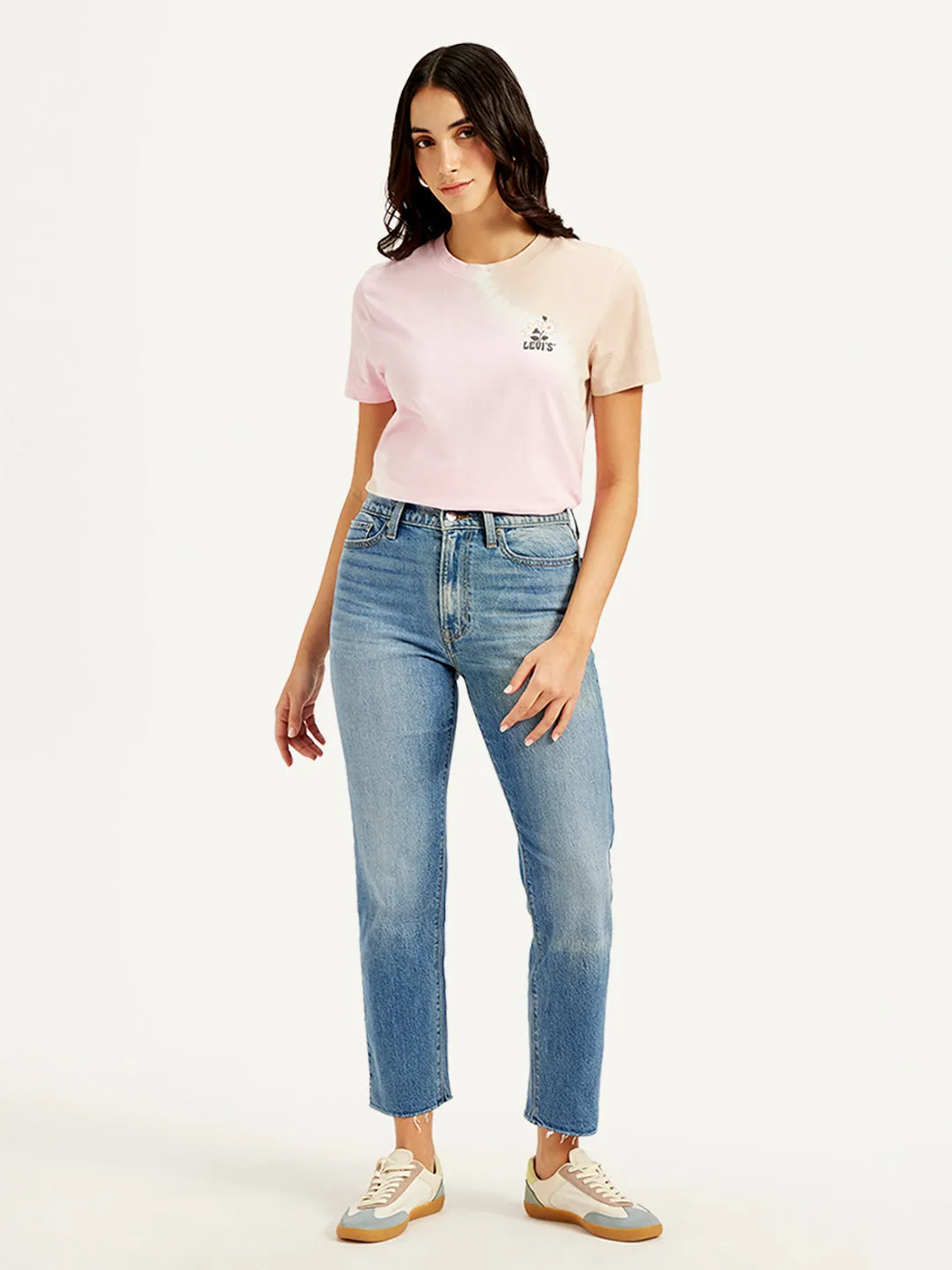 Women's Mid Rise Wedgie Straight Fit Blue Jeans