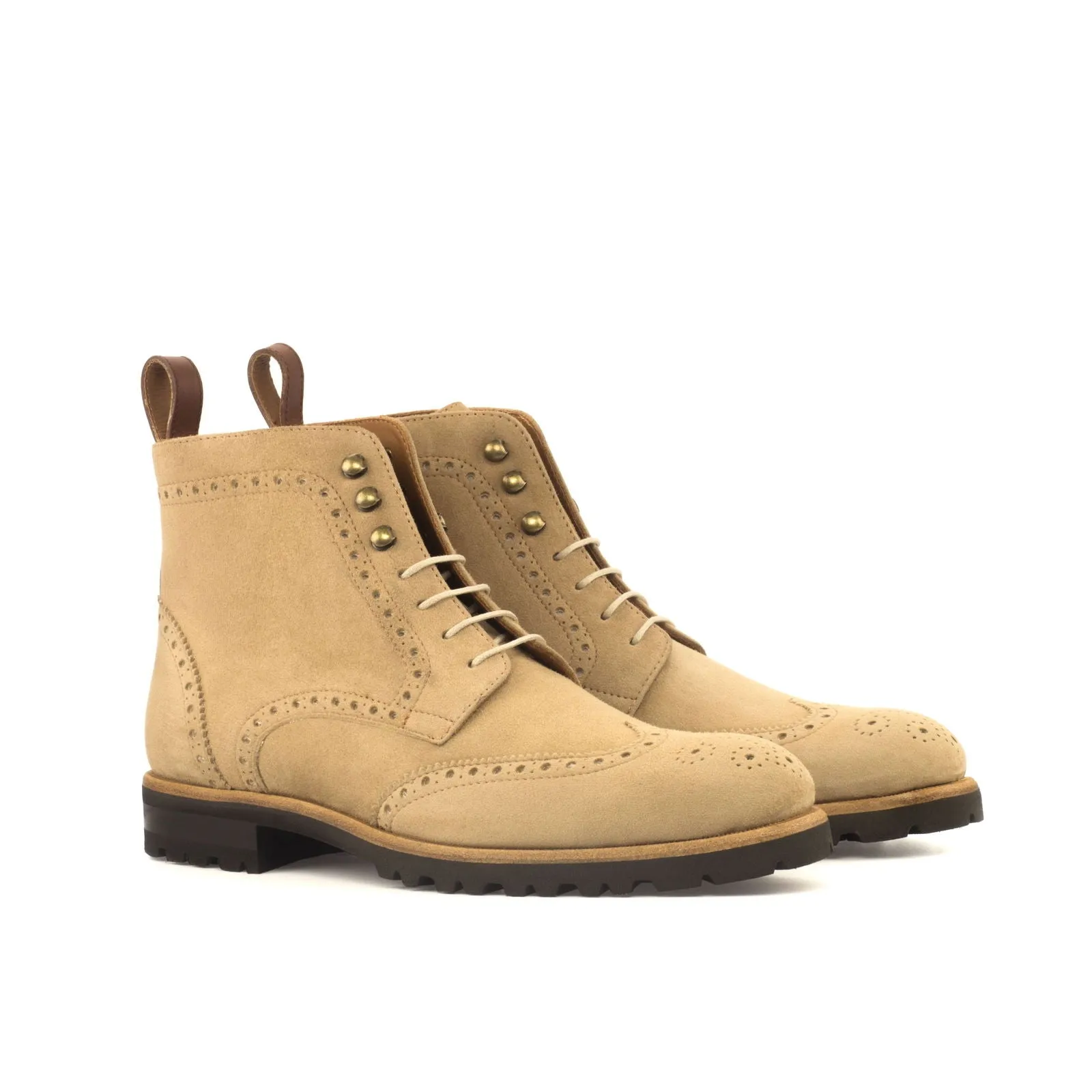 Women's Military Brogue Leather Boots Brown 3690