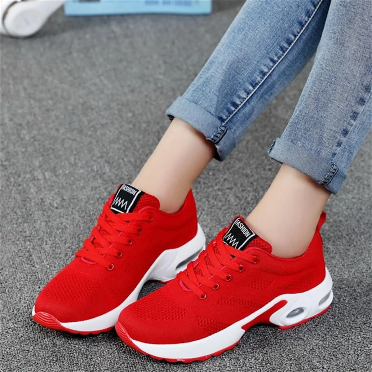 Womens Orthopedic Sneakers,Breathable Knit Mesh Casual Air Cushion Shoes,Platform Non Slip Running Shoes with Arch Support
