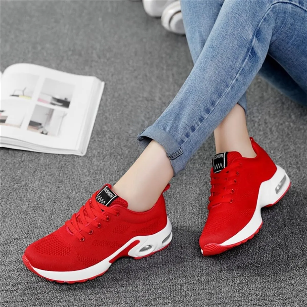 Womens Orthopedic Sneakers,Breathable Knit Mesh Casual Air Cushion Shoes,Platform Non Slip Running Shoes with Arch Support
