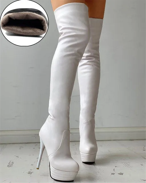 Women's Over Knee High Boots – Pull-On Platform High Heels, Round Toe Party & Cosplay Botas, Big Size Shoes for Women