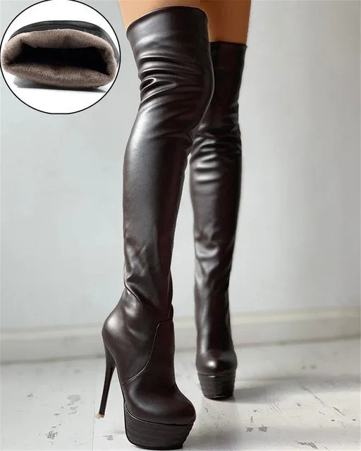 Women's Over Knee High Boots – Pull-On Platform High Heels, Round Toe Party & Cosplay Botas, Big Size Shoes for Women